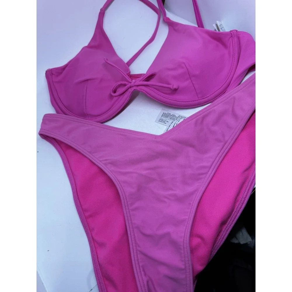 Hollister Hot Pink Bikini Cheekiest High Cut V-Front Waist Size Small EUC 0155